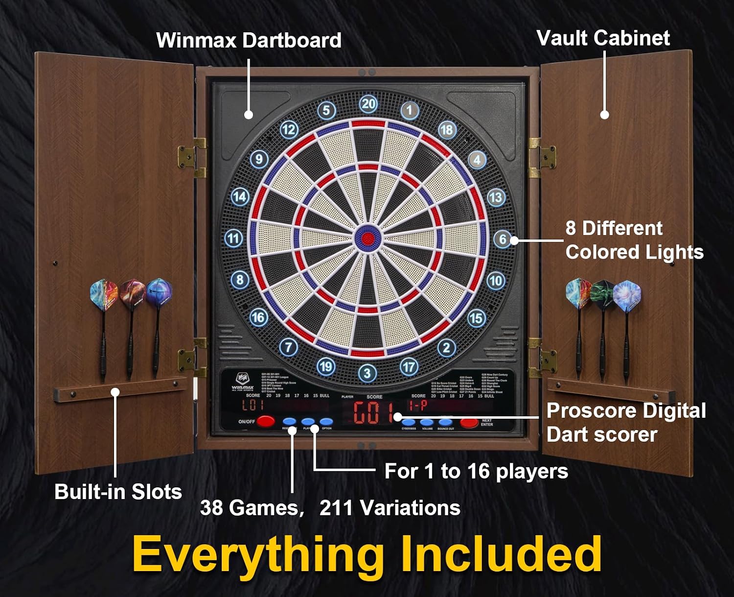 WIN.MAX Electronic Dartboard Cabinet Set – Wholesale detail image 5