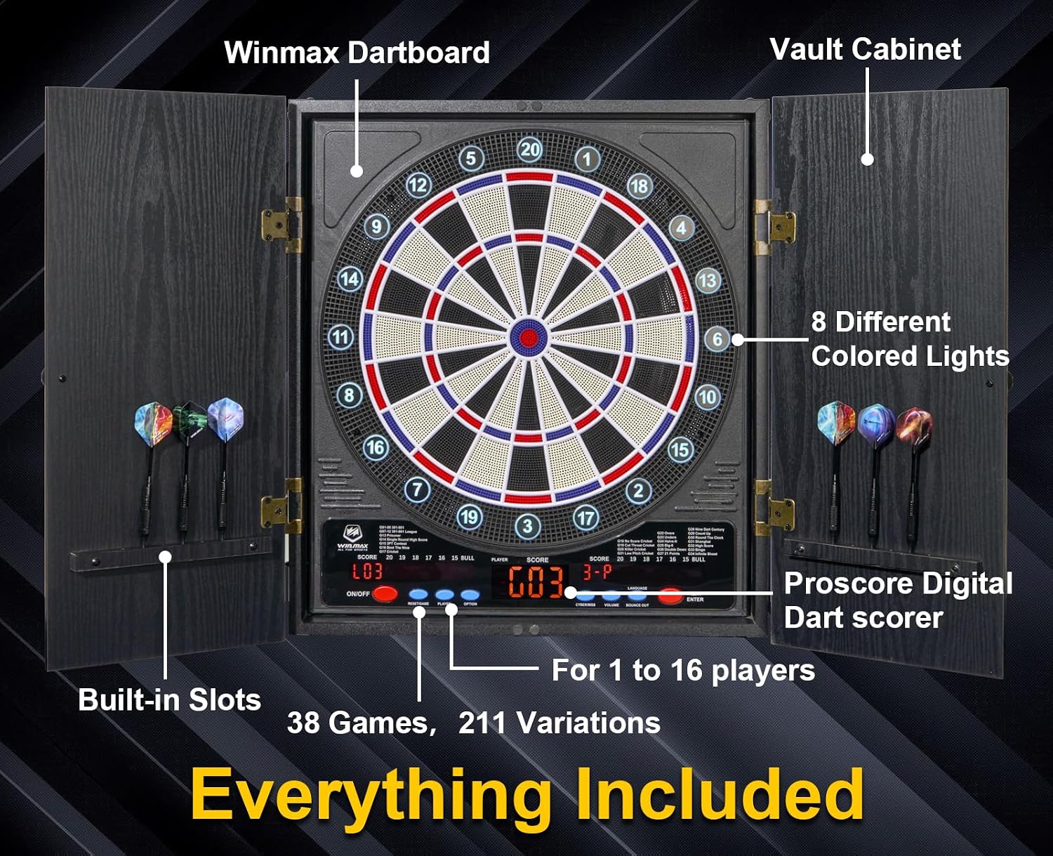 WIN.MAX Electronic Dartboard Cabinet Set – Wholesale detail image 5