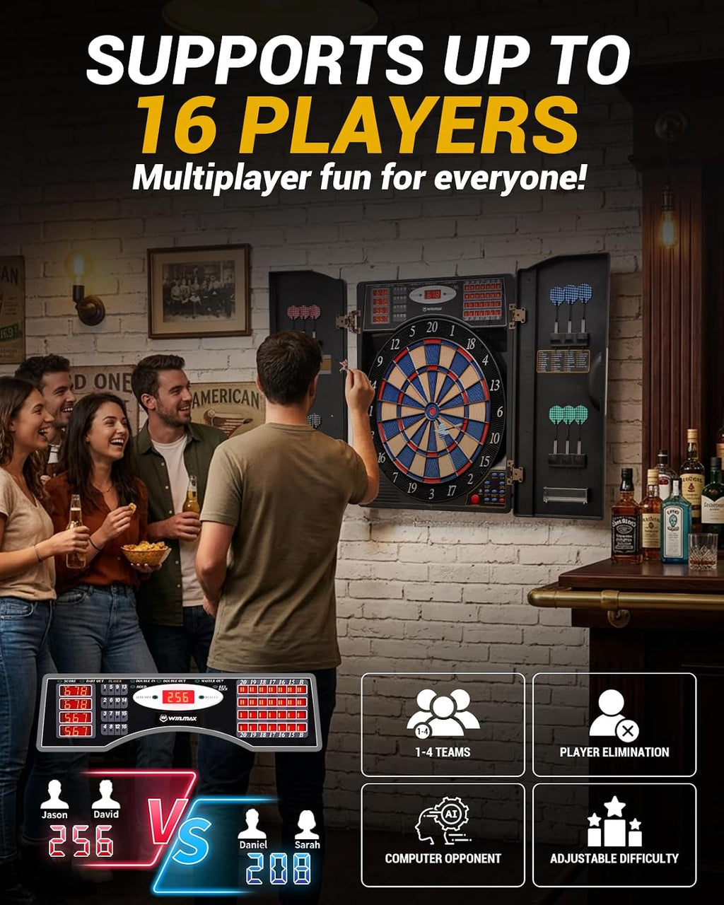 WIN.MAX Electronic Dartboard Cabinet Set – Soft-Tip – Wholesale main image
