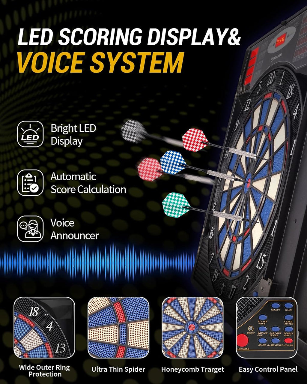 WIN.MAX Electronic Dartboard Cabinet Set – Soft-Tip – Wholesale detail image 1