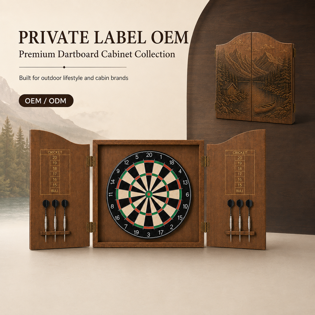 Private label wooden dartboard cabinet set – hero image